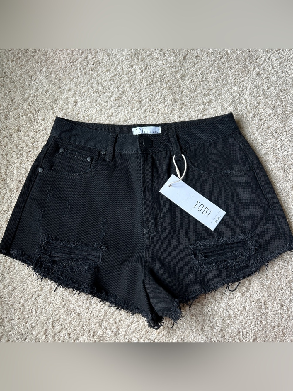 TOBI Denim Size 26 Black distressed shorts NWT